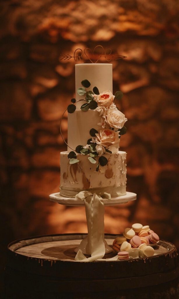 a wedding cake with flowers