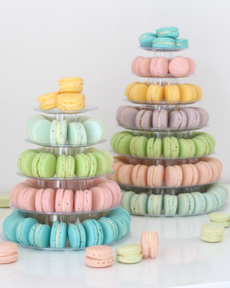 a display of multicoloured macarons